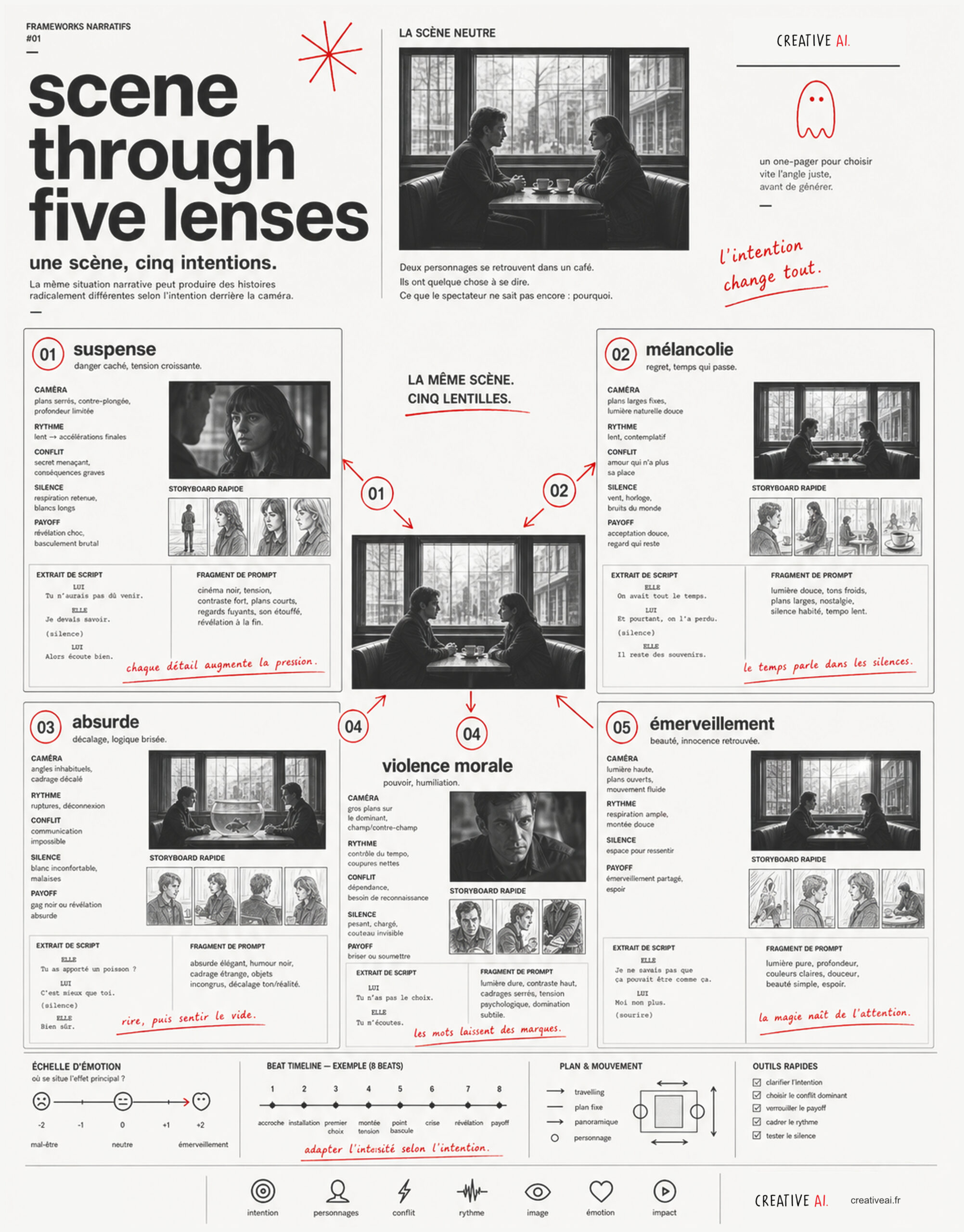 Une scène, cinq intentions - frameworks storytelling films séries IA