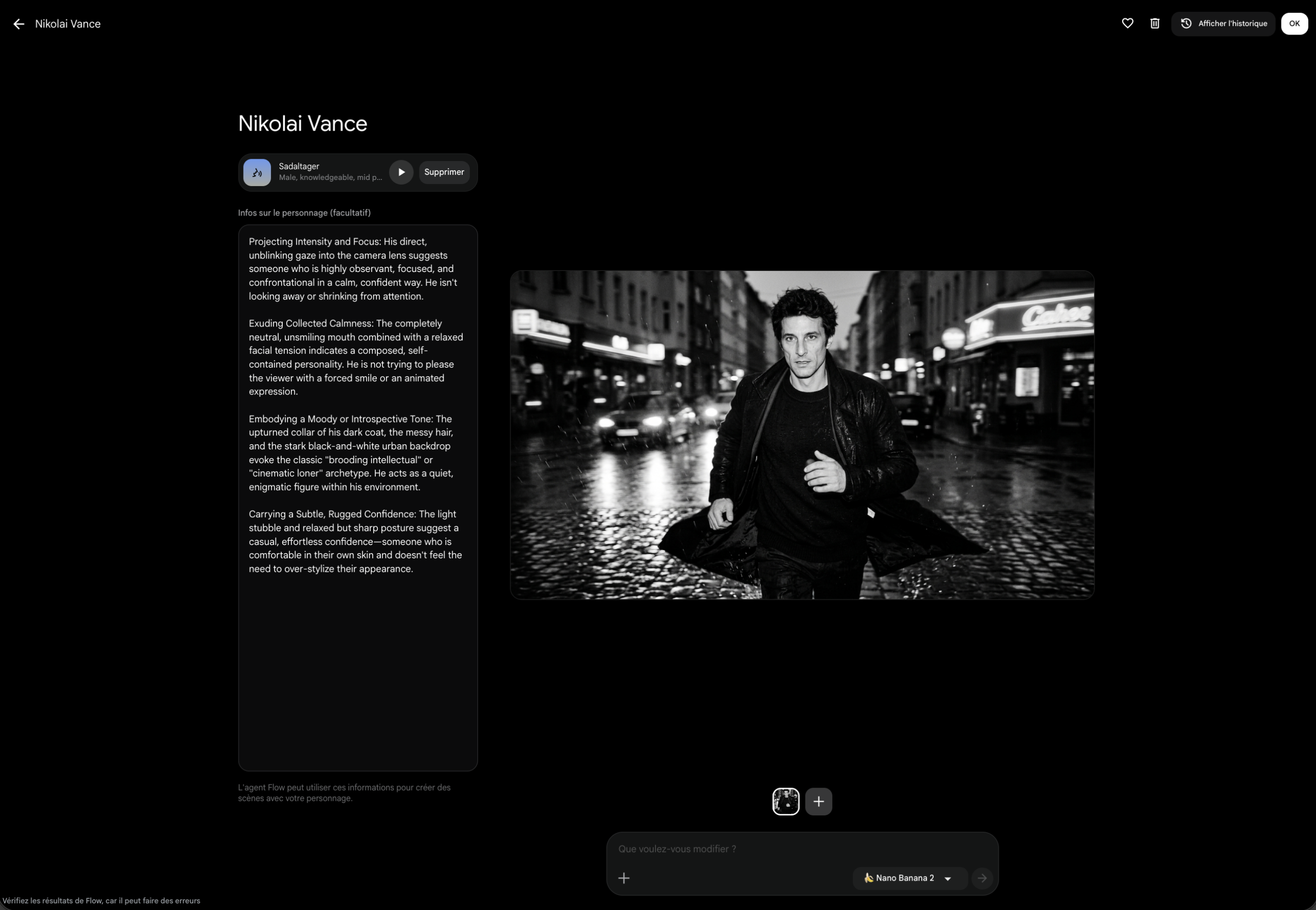 Création de personnage - Google Flow