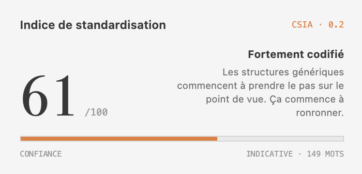 texte qui sonne IA - Indice de standardisation