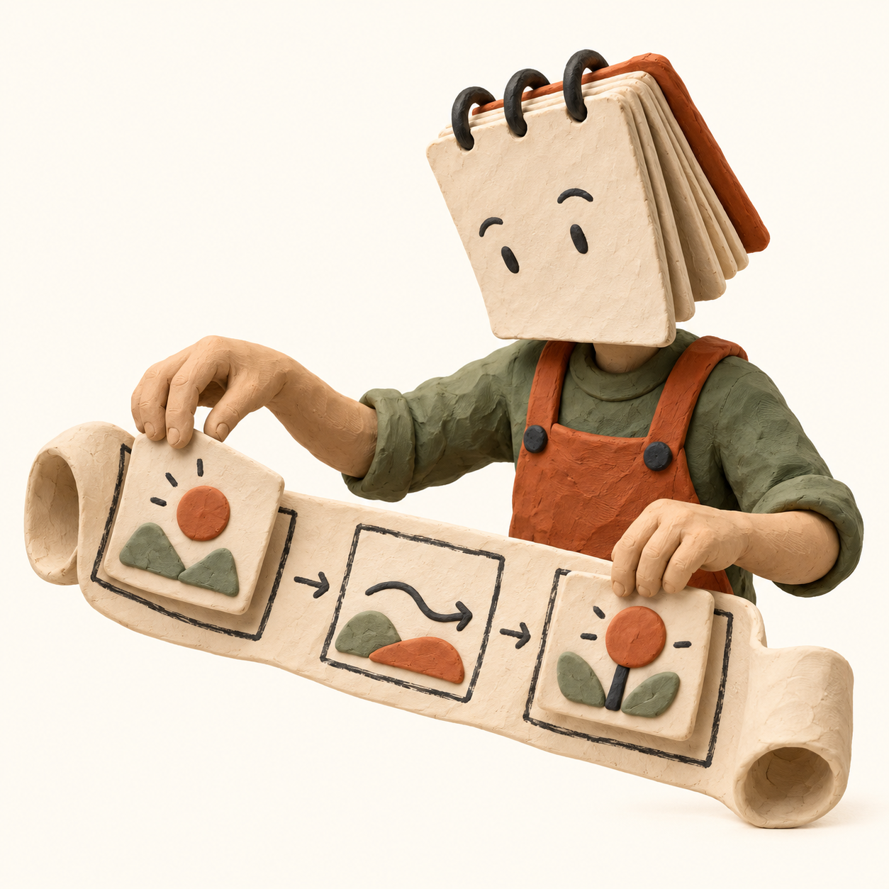 Créature en plasticine qui transforme un brief en storyboard
