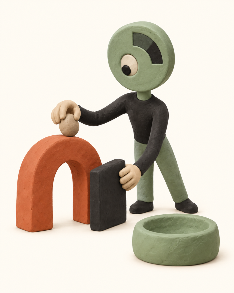 Créature en plasticine bloquant une route automatique pour orienter une décision incertaine vers une revue humaine