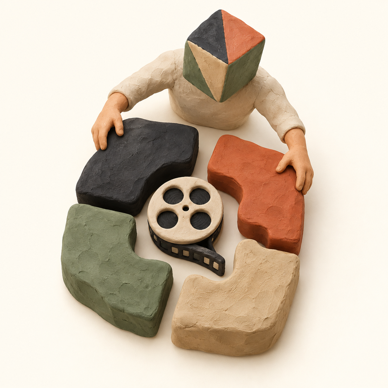 Créature en plasticine qui assemble les couches d’un pipeline vidéo