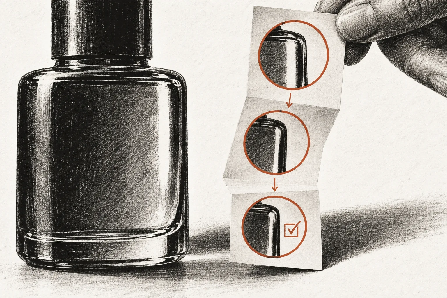 Un papier plié ouvre trois détails d’une correction de reflet.