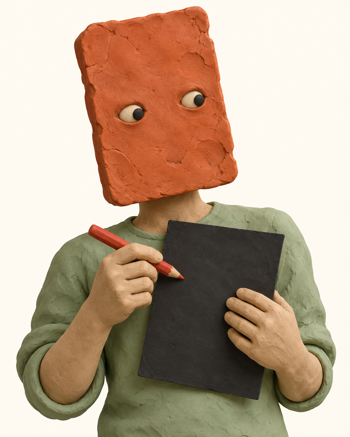 Personnage à tête de tablette qui clarifie un brief publicitaire avant génération