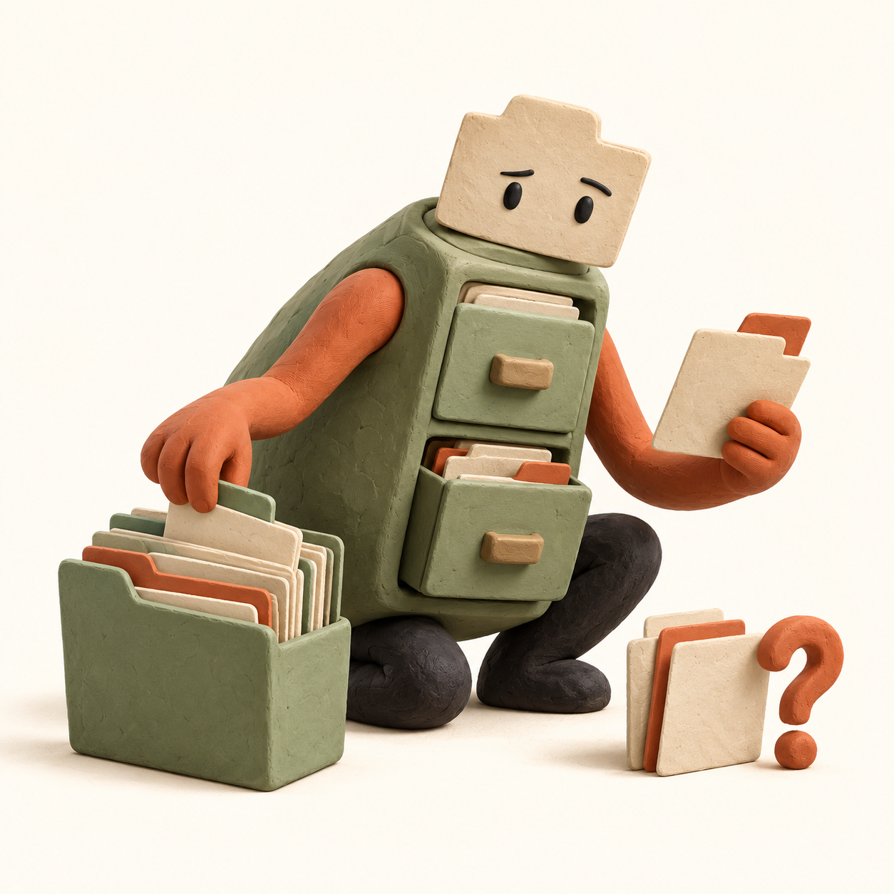 Créature classeur triant des documents entre sources validées et éléments à vérifier.
