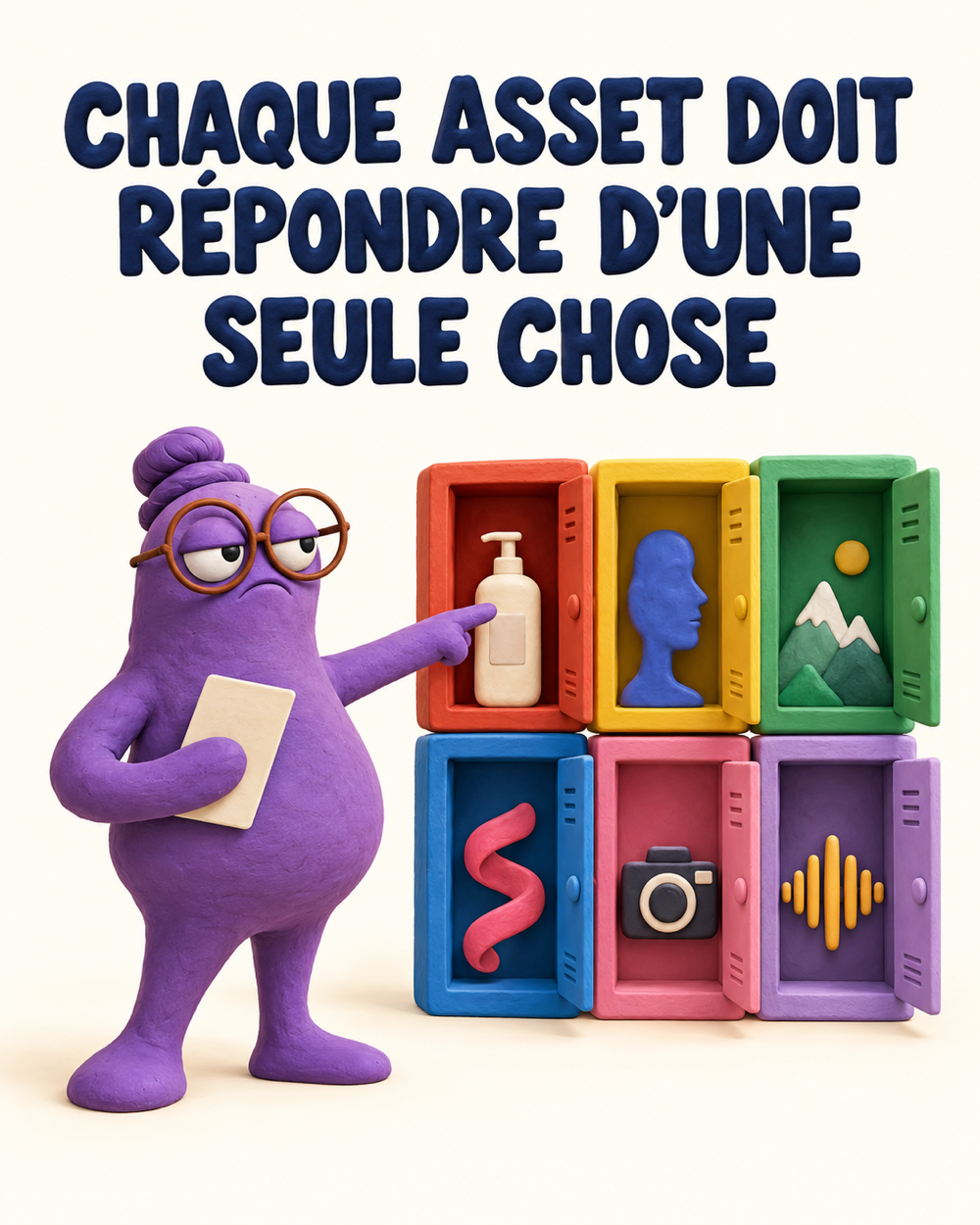 Onepager en pâte à modeler : Chaque asset doit répondre d’une seule chose.
