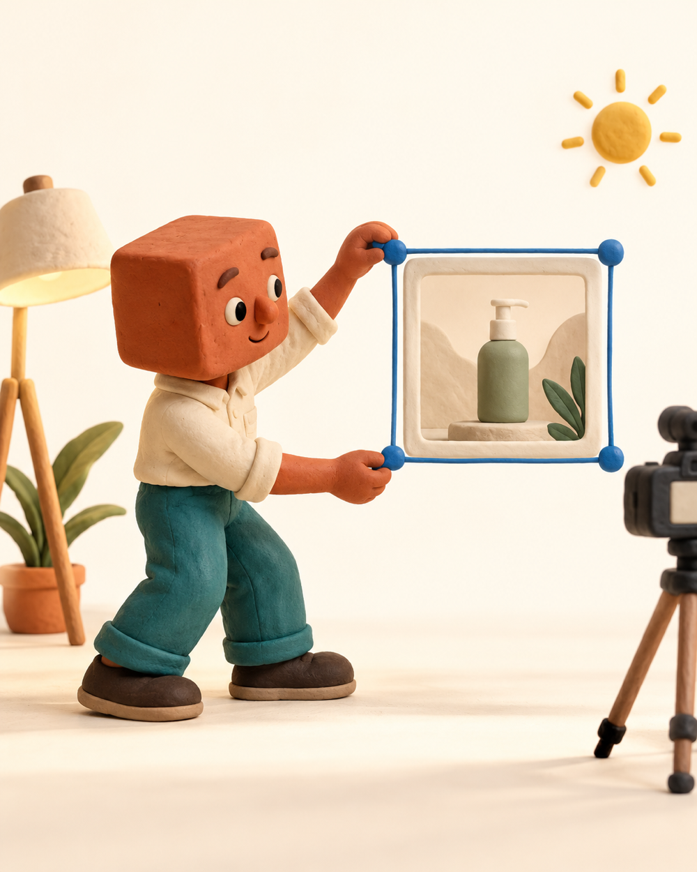 Une créature en pâte à modeler pose un ruban autour d’un clip vidéo pour montrer la frontière entre changement et invariants.