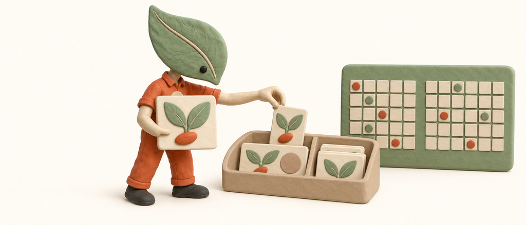 Formation Social Content Factory, jour 2 : le même personnage en plasticine organise des contenus en plusieurs formats devant un calendrier éditorial.