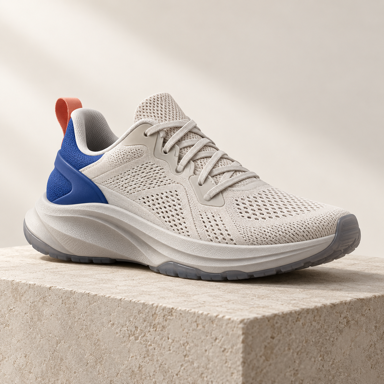 Image de base d'une sneaker premium ivoire et bleu cobalt